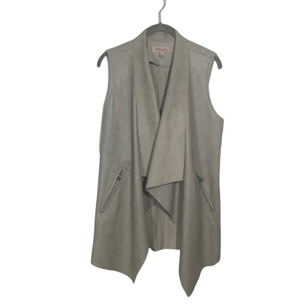 Philosophy Republic Clothing Edgy Moto Biker Top S Vegan Leather Open Front Vest